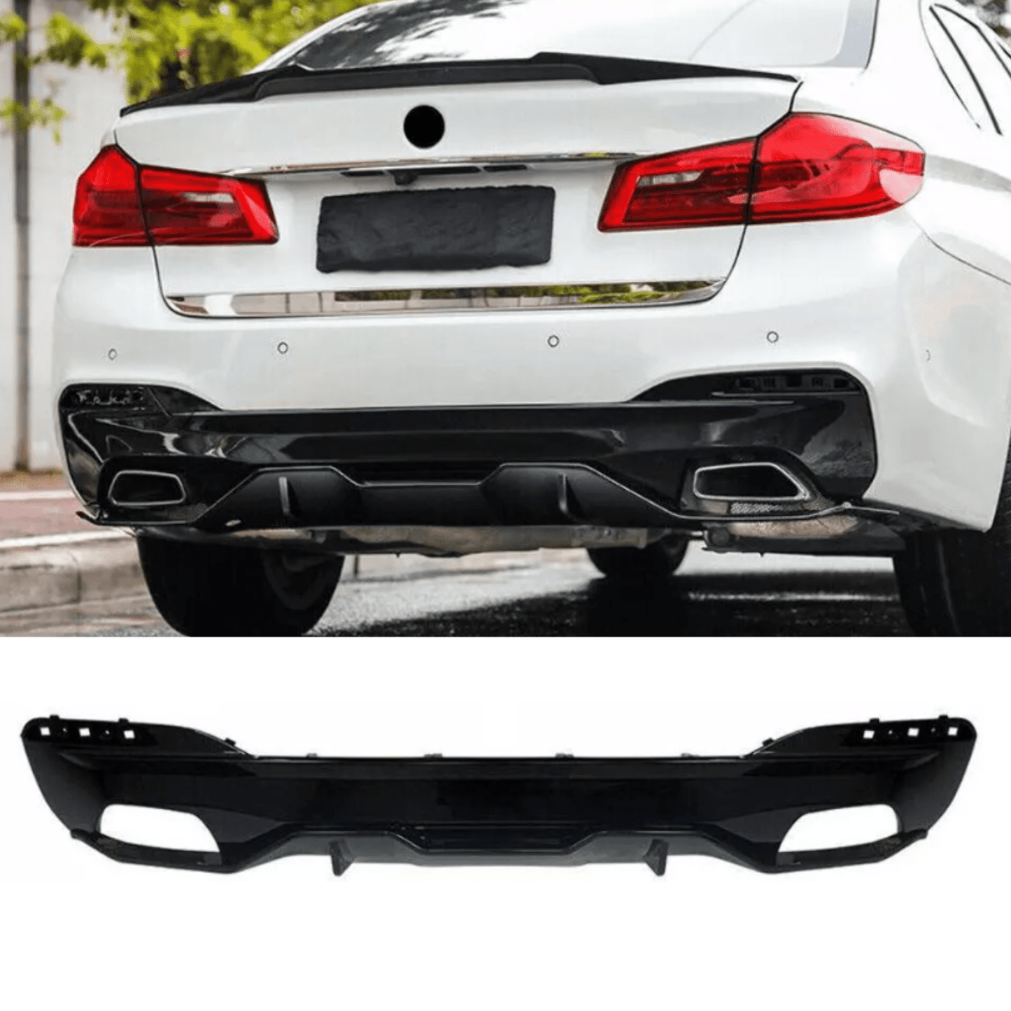 BMW 5 Series M Sport G30 G38 (pre-LCI 2017-2020) MP Rear Diffuser - Dual Exit Gloss Black - TMC Motorsport