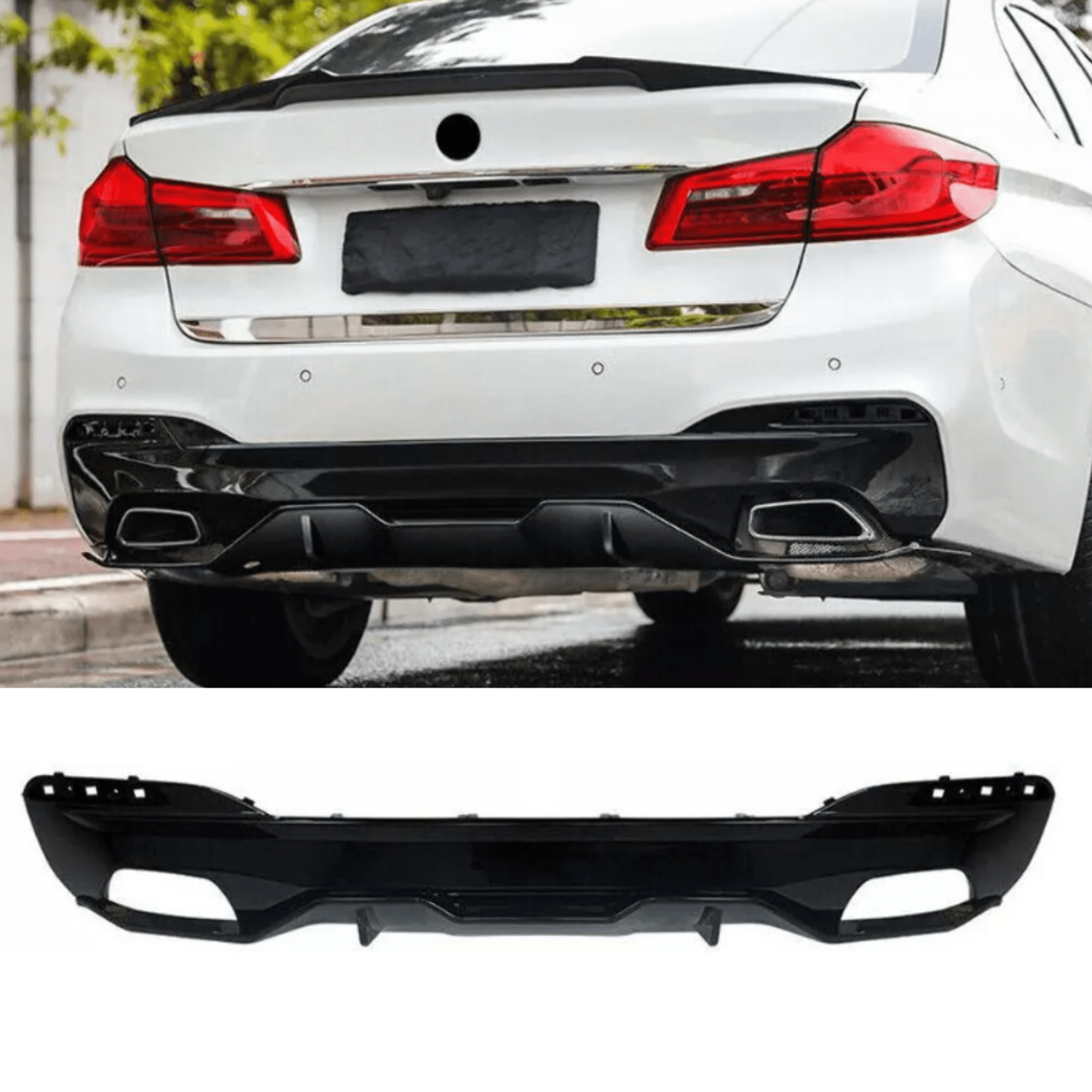 BMW 5 Series M Sport G30 G38 (pre-LCI 2017-2020) MP Rear Diffuser - Dual Exit Gloss Black - TMC Motorsport