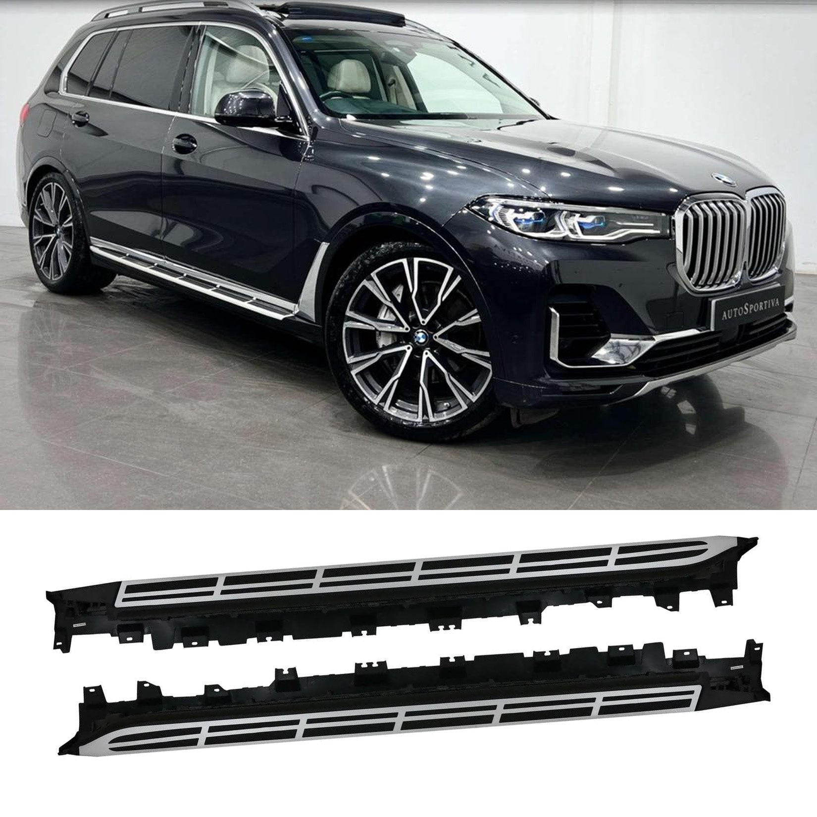 BMW X7 G07 2018 on Side Steps - Silver & Black - TMC Motorsport