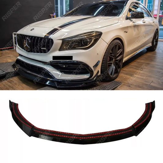 Brabus Style Gloss Black 3 Piece Front Splitter Lip For Mercedes CLA W117 2013-2019