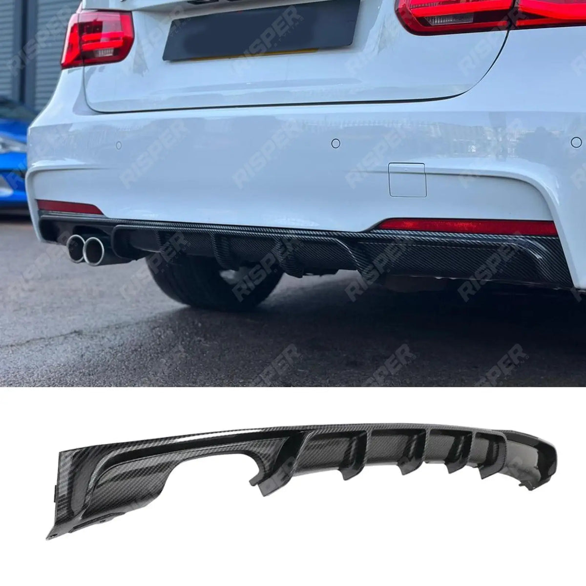 Carbon Fiber Look Rear Diffuser M Sport Twin Exit For BMW 3 Series F30 F35 M Performance