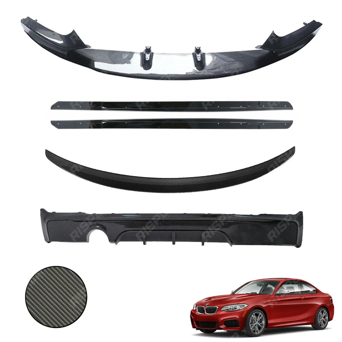 Carbon Look Full Aero Body Kit Diffuser 0___ For BMW 2 Series F22 M Sport 2014-2021