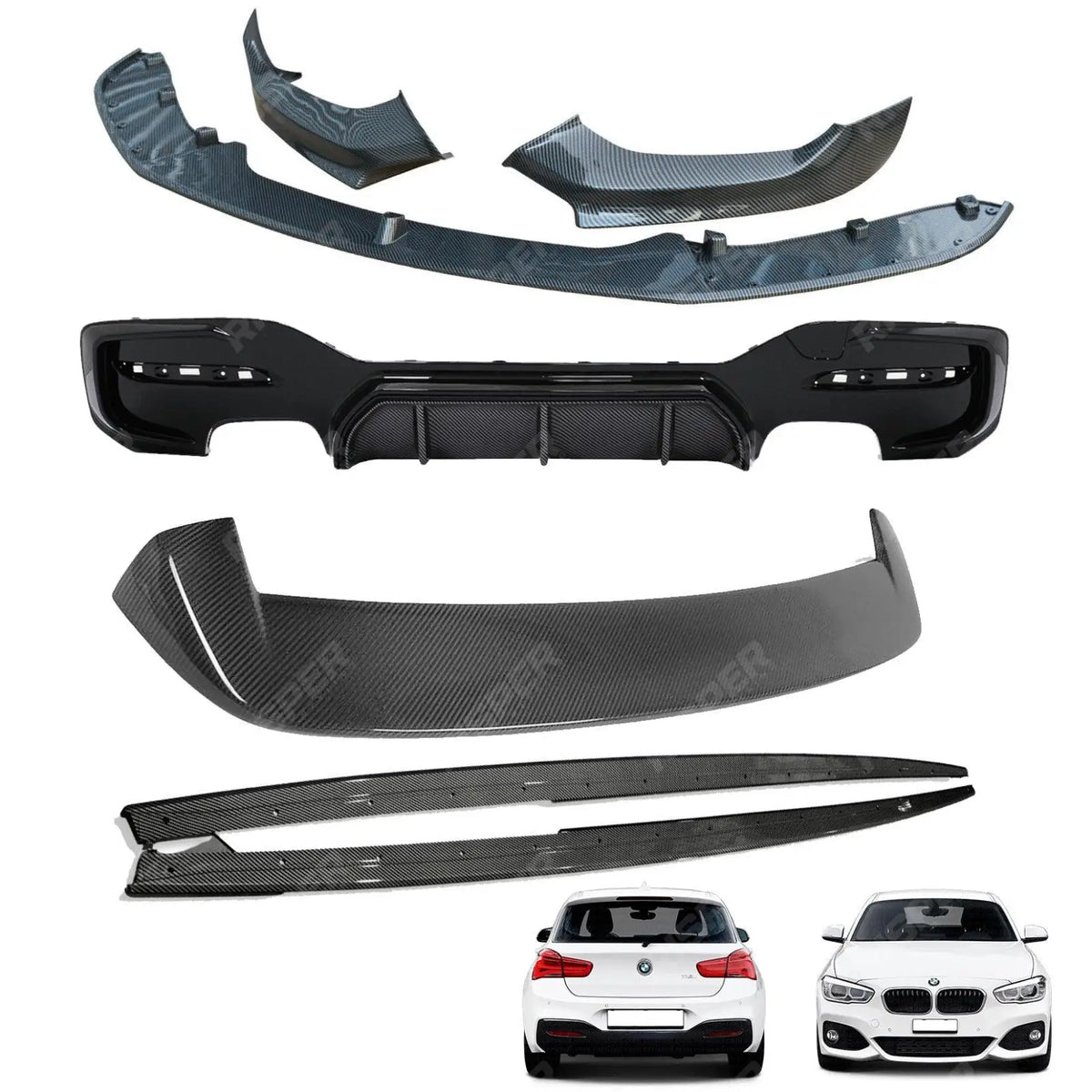Carbon Look Full Aero Body Kit Diffuser 00___00 For BMW 1 Series LCI M Sport F20 F21 2015-2019