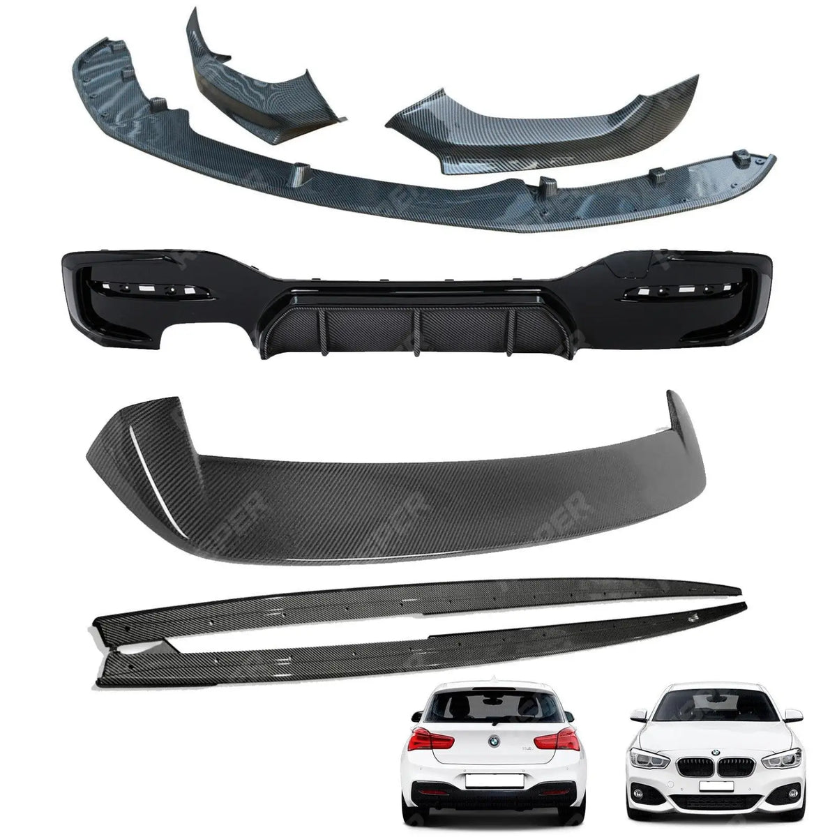 Carbon Look Full Aero Body Kit Diffuser 00___ For BMW 1 Series LCI M Sport F20 F21 2015-2019