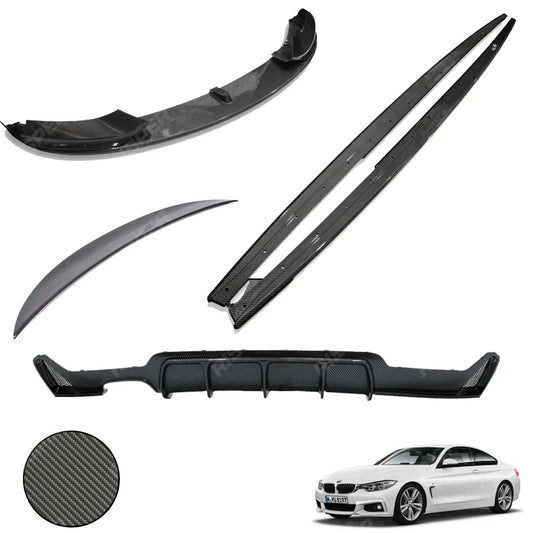 Carbon Look Full Aero Body Lip Kit Diffuser 00___ For BMW 4 Series F32 M Sport 2014-2020