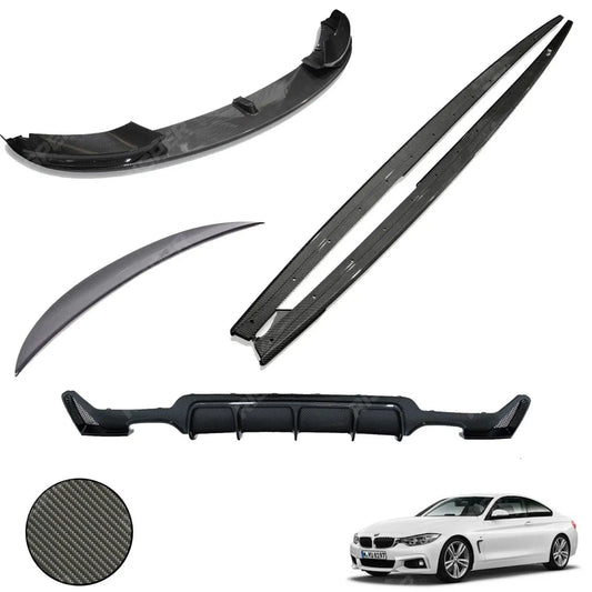 Carbon Look Full Aero Body Lip Kit Diffuser 00__00 For BMW 4 Series F32 M Sport 2014-2020