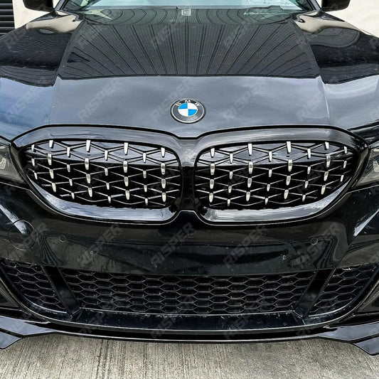 Diamond Style Front Grill Gloss Black & Silver For BMW 3 Series G20/G21 2018-2021 (pre-lci)