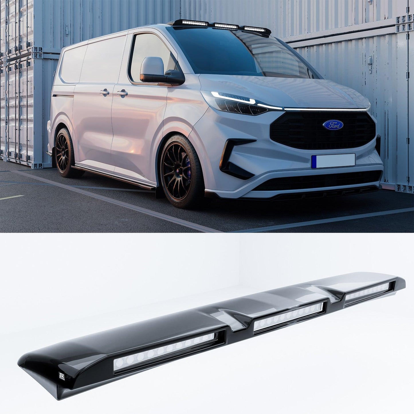 Ford Transit Custom MK2 2024 on Luminex Roof Light Pod With Amber Strobe In Gloss Black - TMC Motorsport