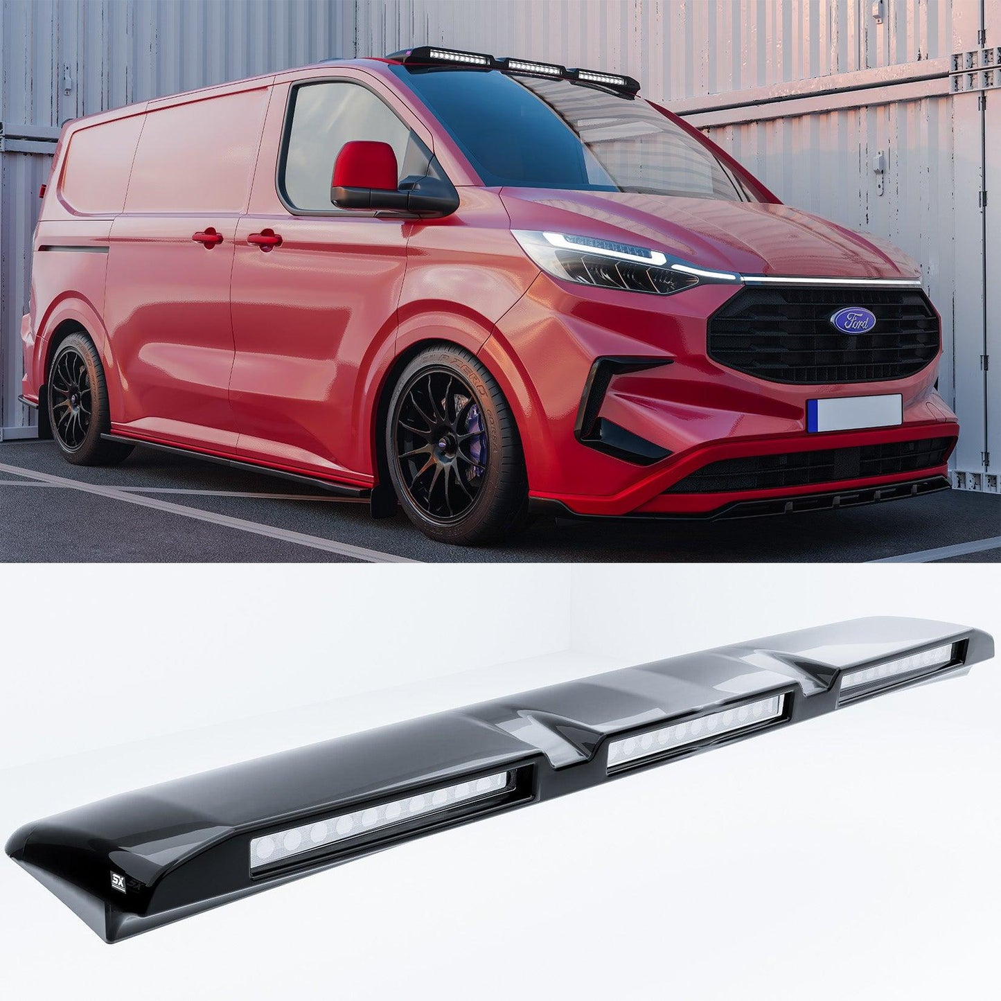 Ford Transit Custom MK2 2024 on Luminex Roof Light Pod With Amber Strobe In Gloss Black - TMC Motorsport