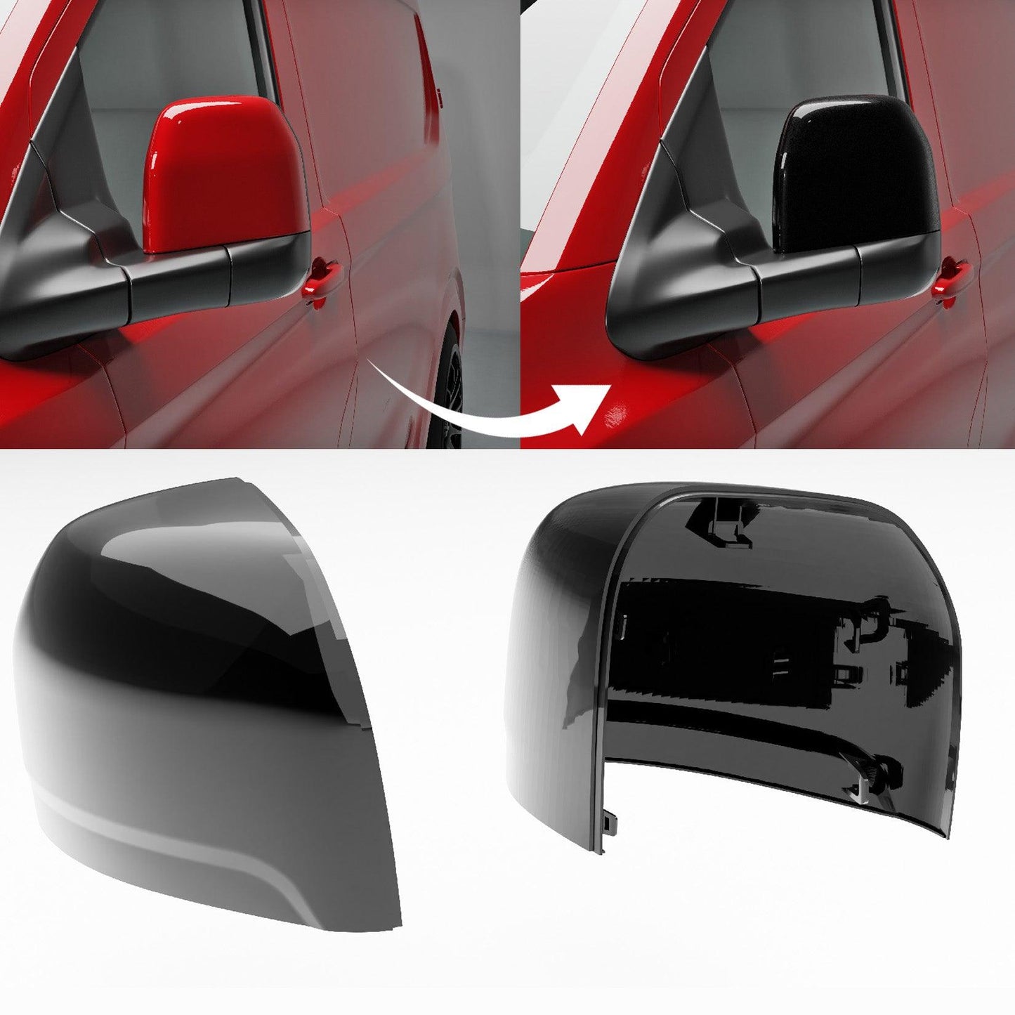 Ford Transit Custom MK2 2024 on Mirror Cap Replacement In Gloss Black - TMC Motorsport