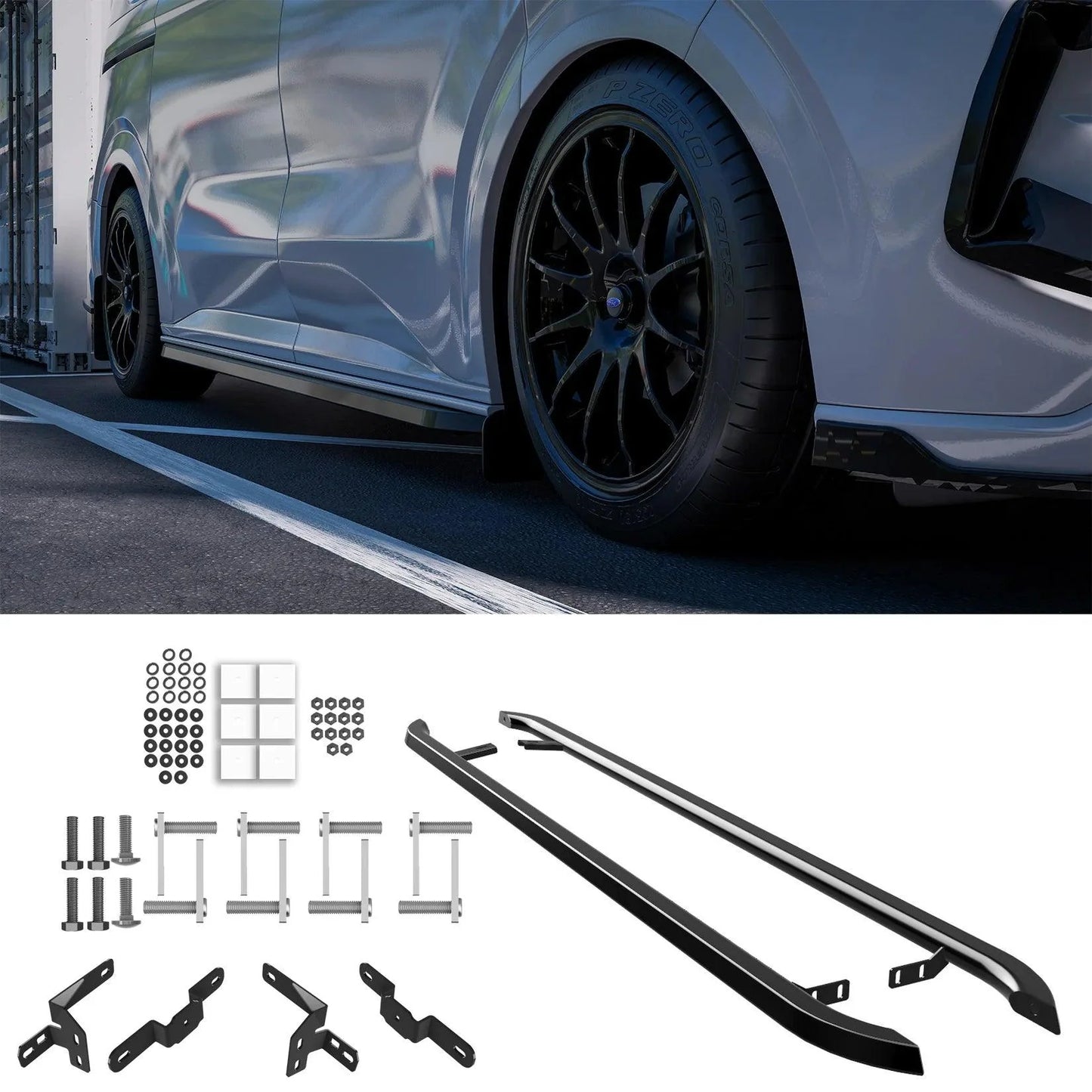 Ford Transit Custom MK2 2024 On Trapezoid Side Bars SWB In Gloss Black - TMC Motorsport