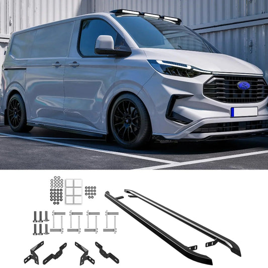 Ford Transit Custom MK2 LWB 2024 On Trapezoid Side Bars In Gloss Black - TMC Motorsport