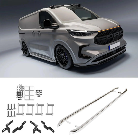 Ford Transit Custom MK2 SWB 2024 On Trapezoid Side Bars In Stainless Steel - TMC Motorsport