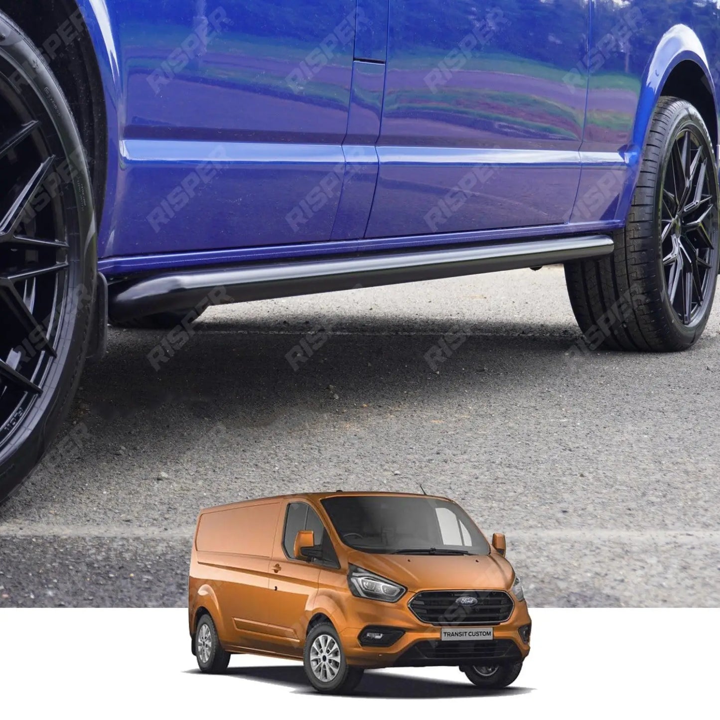 Ford Transit Custom SWB 2012 - 2017 - 2.4 Inch Gloss Black OE Style Sportline Side Bars