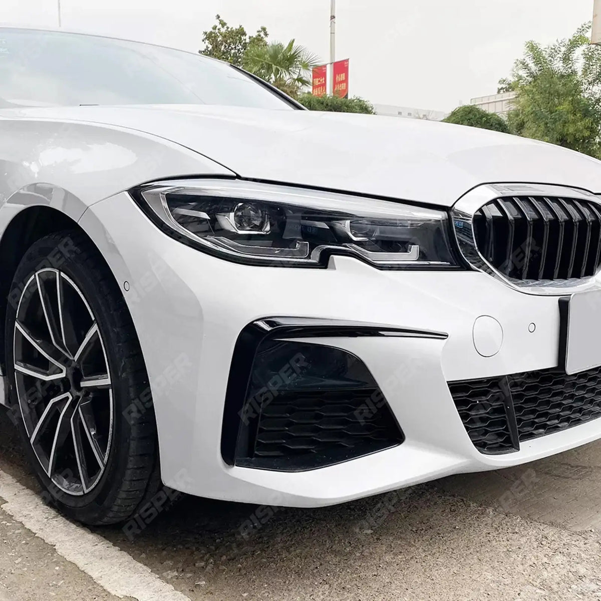 FRONT BUMPER CANARDS IN GLOSS BLACK For BMW 3 SERIES G20 (PRE LCI) 2019-2022