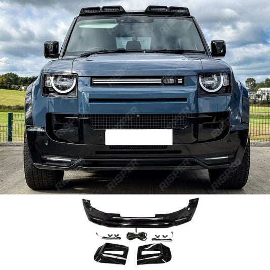 Front Bumper Splitter in Gloss Black For Land Rover Defender L663 90 / 110 / 130 2020 Onward