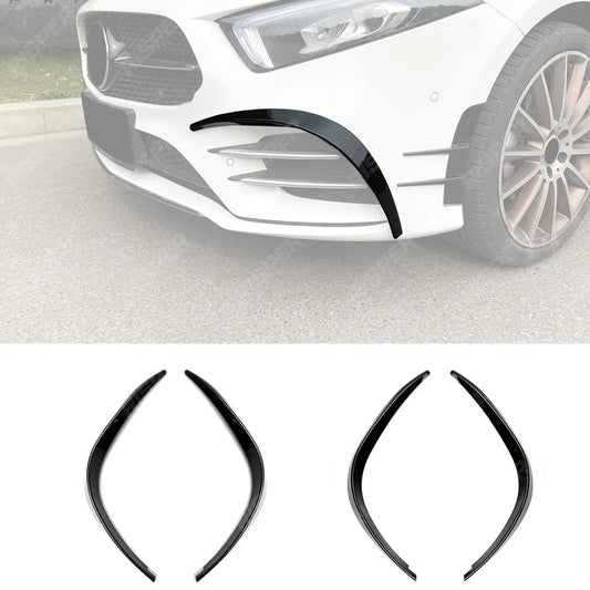 FRONT CANARDS IN GLOSS BLACK For MERCEDES A CLASS AMG LINE 2018-2024 SEDAN / HATCHBACK