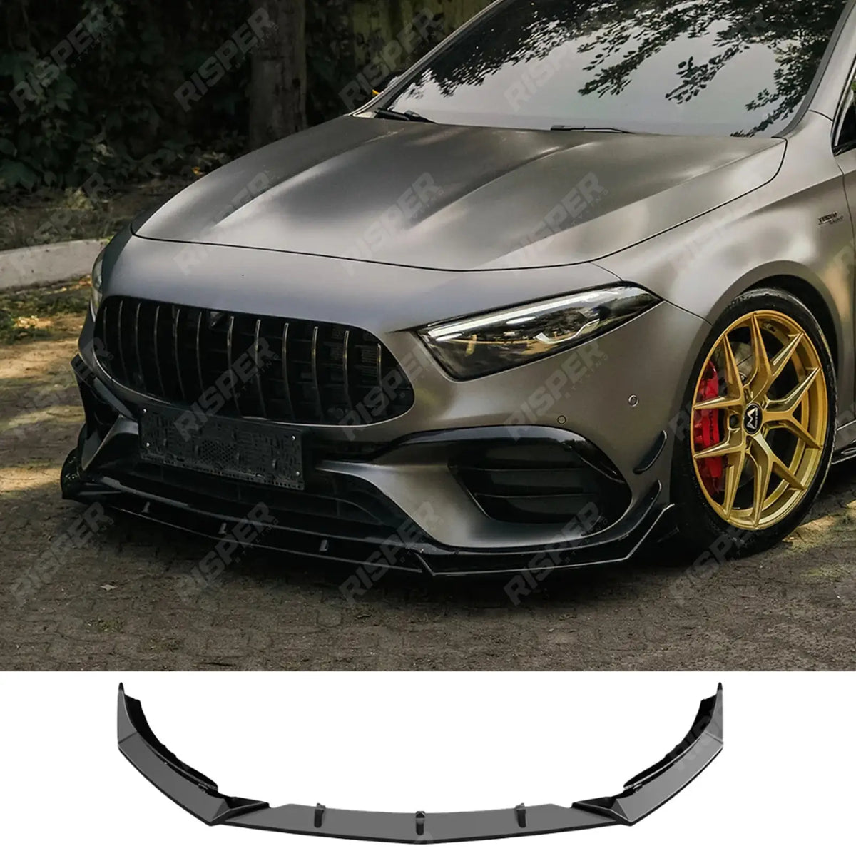 Front Splitter In Gloss Black For Mercedes A45 W177 2019-2023 & Facelift 2023 On
