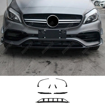 Front Splitter Kit in Gloss Black For Mercedes a Class W176 Facelift AMG LINE 2016-2018