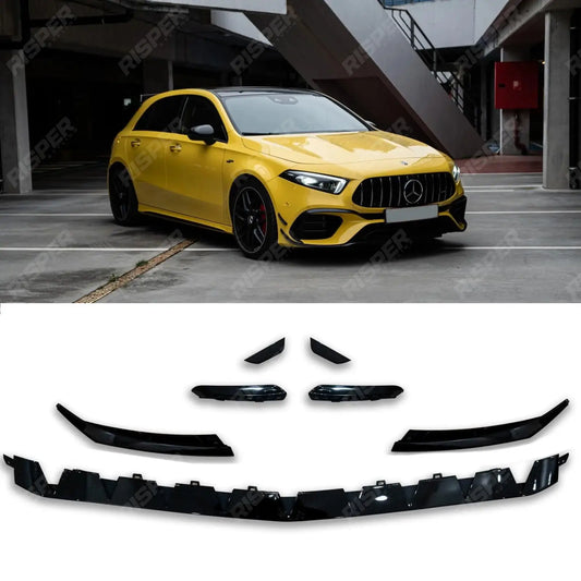 Front Splitter Lip Kit Gloss Black For Mercedes A Class A35 Amg Line W177 2018+