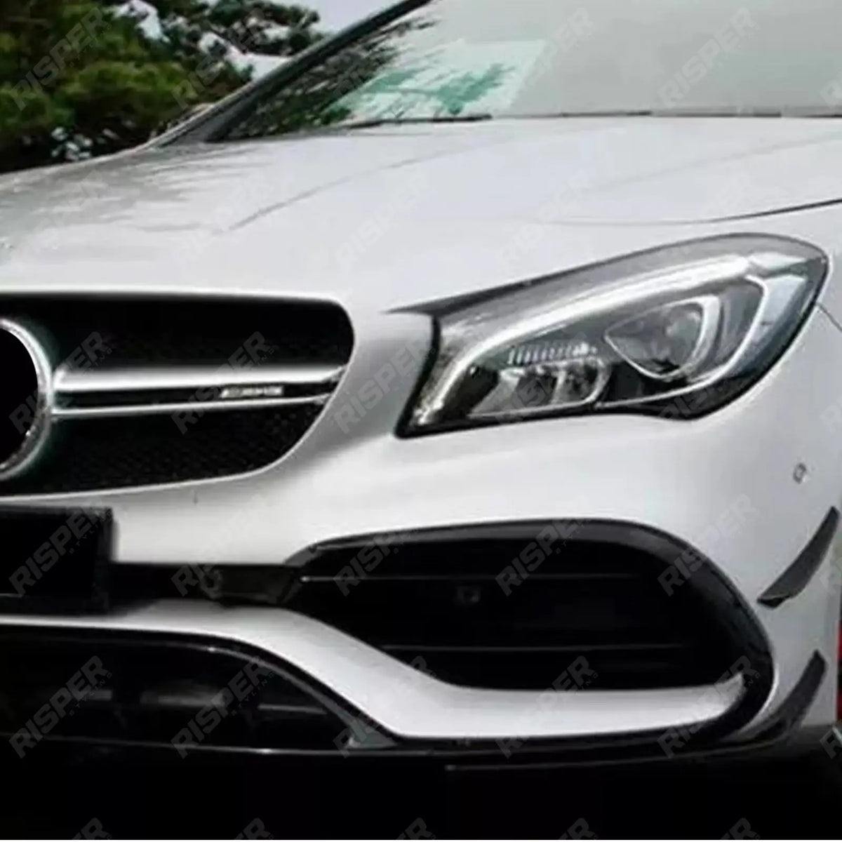 FRONT SPLITTER LIP WITH CANARDS IN GLOSS BLACK For MERCEDES CLA C117 AMG LINE 2016-2019