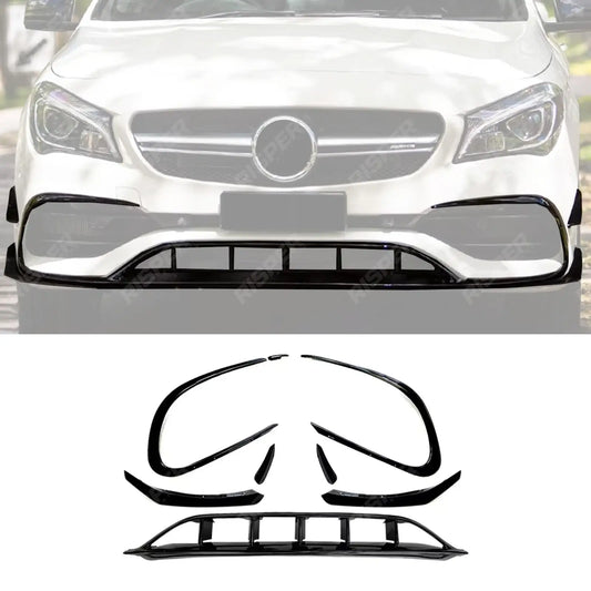FRONT SPLITTER LIP WITH CANARDS IN GLOSS BLACK For MERCEDES CLA C117 AMG LINE 2016-2019