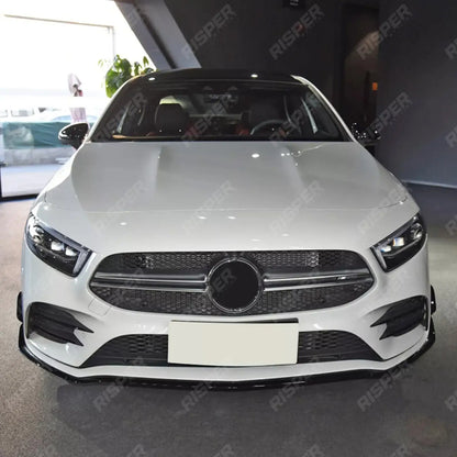 FRONT SPLITTER WITH CANARDS IN GLOSS BLACK For MERCEDES A CLASS AMG LINE W177 FACELIFT 2023+