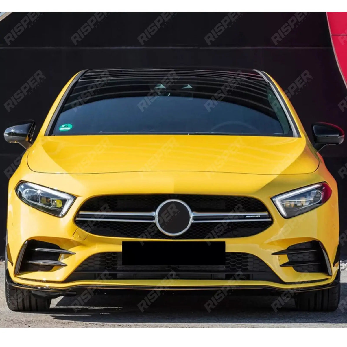 FRONT SPLITTER WITH CANARDS IN GLOSS BLACK For MERCEDES A CLASS AMG LINE W177 FACELIFT 2023+