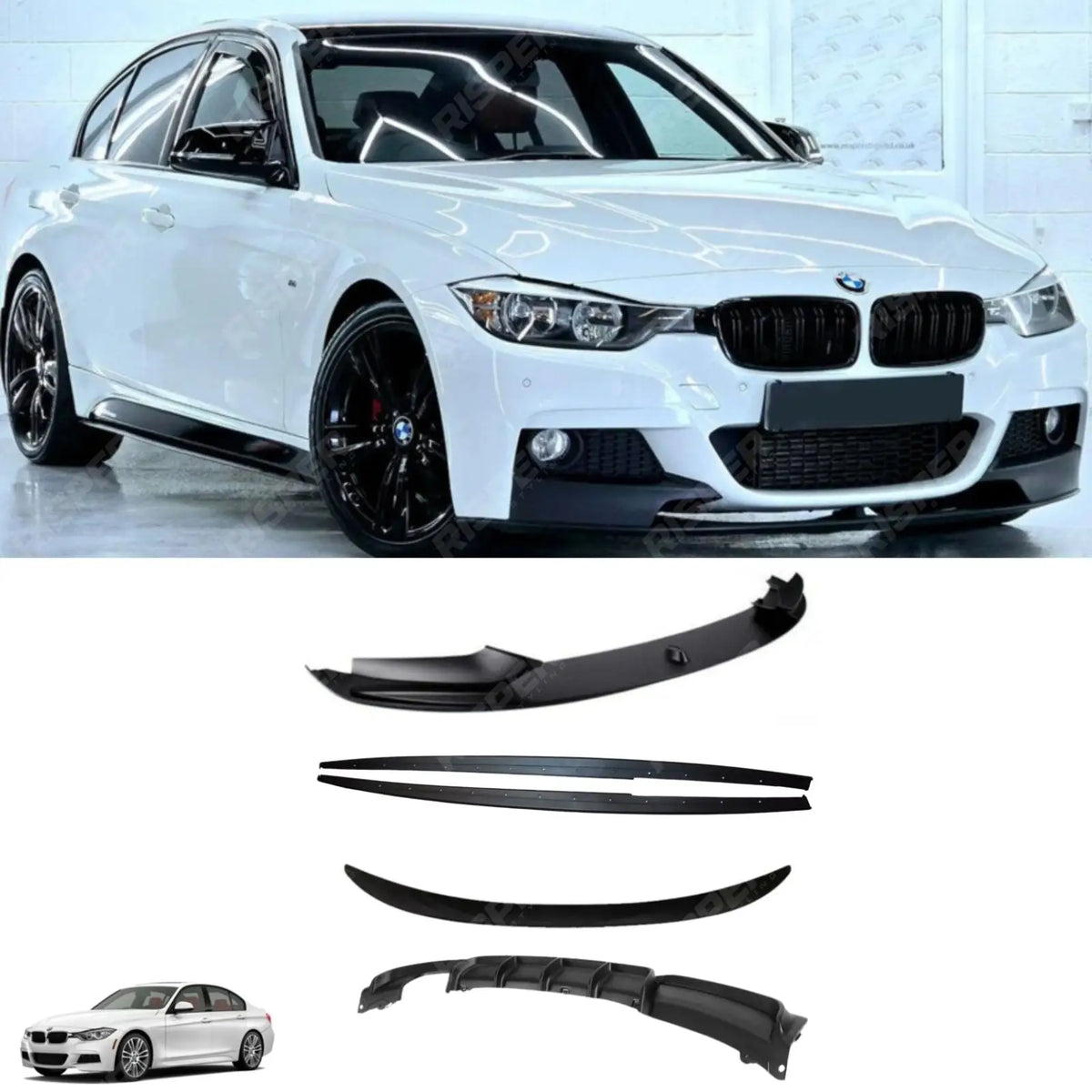 Full Aero Body Kit Diffuser 00___ In Matte Black For BMW 3 Series F30 M Sport 2012-2018