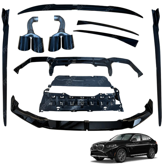 Full Aero Kit With Exhaust Tips In Gloss Black For BMW X4 M Sport 2021-2024 LCI