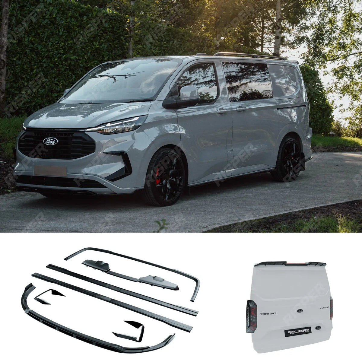Full Low Line Aero Kit In Gloss Black For Ford Transit Custom MK2 2024 on TAILGATE SWB