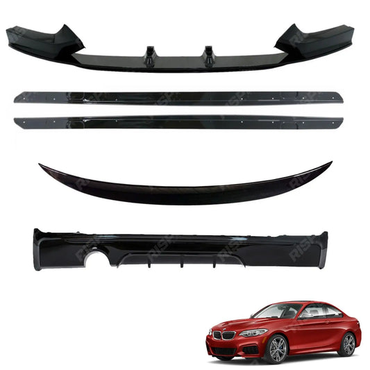 Gloss Black Full Aero Body Kit Diffuser 0____ For BMW 2 Series F22 M Sport 2014-2021