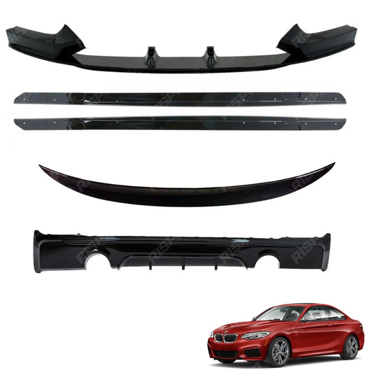 Gloss Black Full Aero Body Kit Diffuser 0___0 For BMW 2 Series F22 M Sport 2014-2021