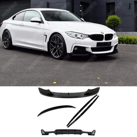 Gloss Black Full Aero Body Lip Kit Diffuser 00__00 For BMW 4 Series F32 M Sport 2014-2020