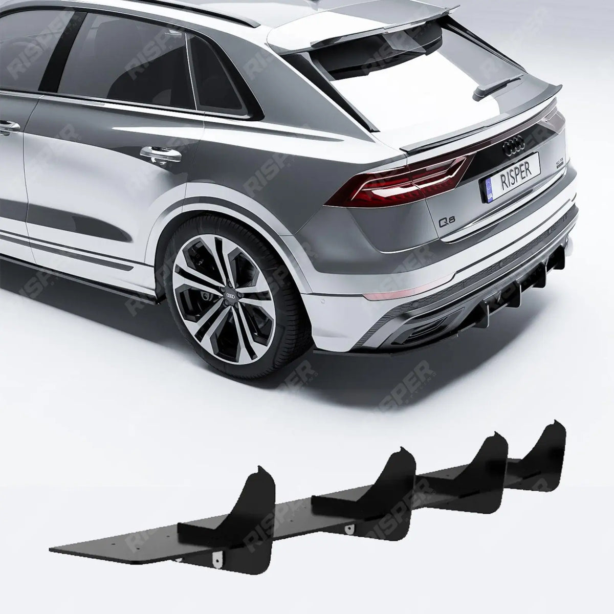 Gloss Black Rear Blade Diffuser For Audi Q8 S-LINE 2018-2023