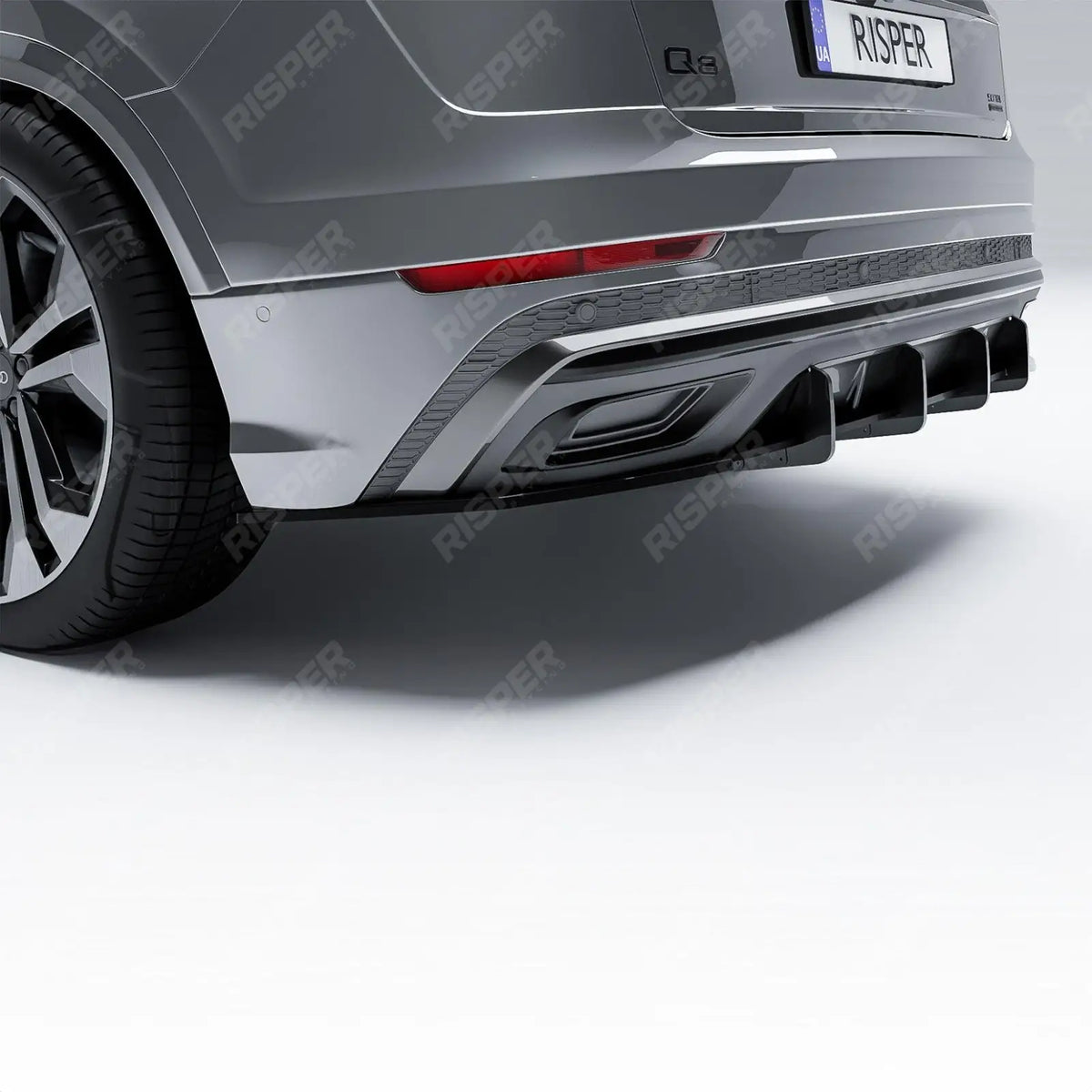 Gloss Black Rear Blade Diffuser For Audi Q8 S-LINE 2018-2023