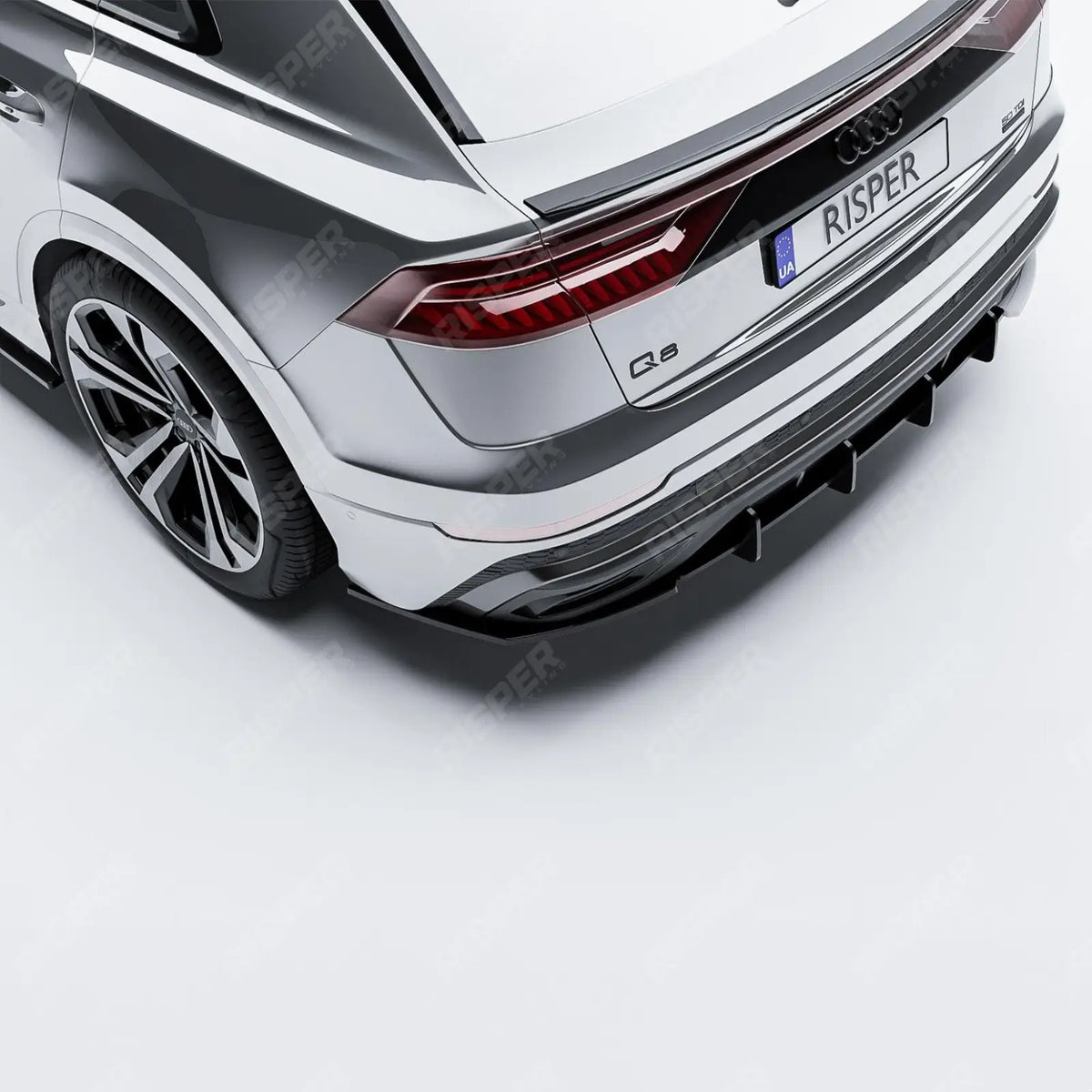 Gloss Black Rear Blade Diffuser For Audi Q8 S-LINE 2018-2023
