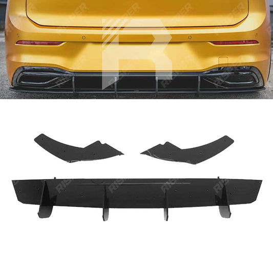 Gloss Black Rear Blade Style Diffuser & Side Splitters For Volkswagen Golf MK8 GTI 2020+