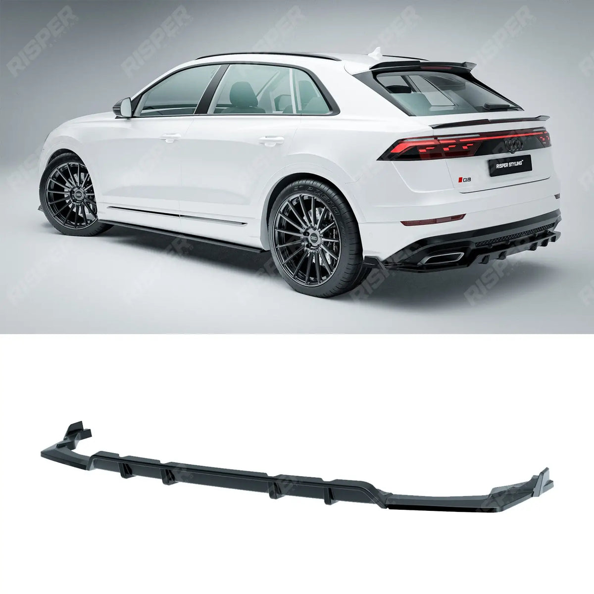 Gloss Black Rear Diffuser & Side Splitters For Audi Q8 S Line 2023+