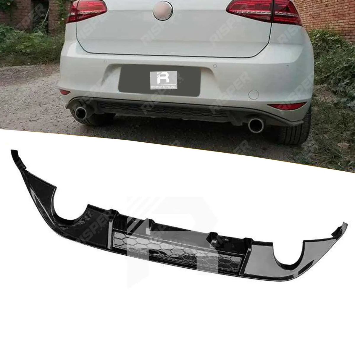 GTI Rear Diffuser Dual Single Exit In Gloss Black For Volkswagen Golf MK7 2012-2017