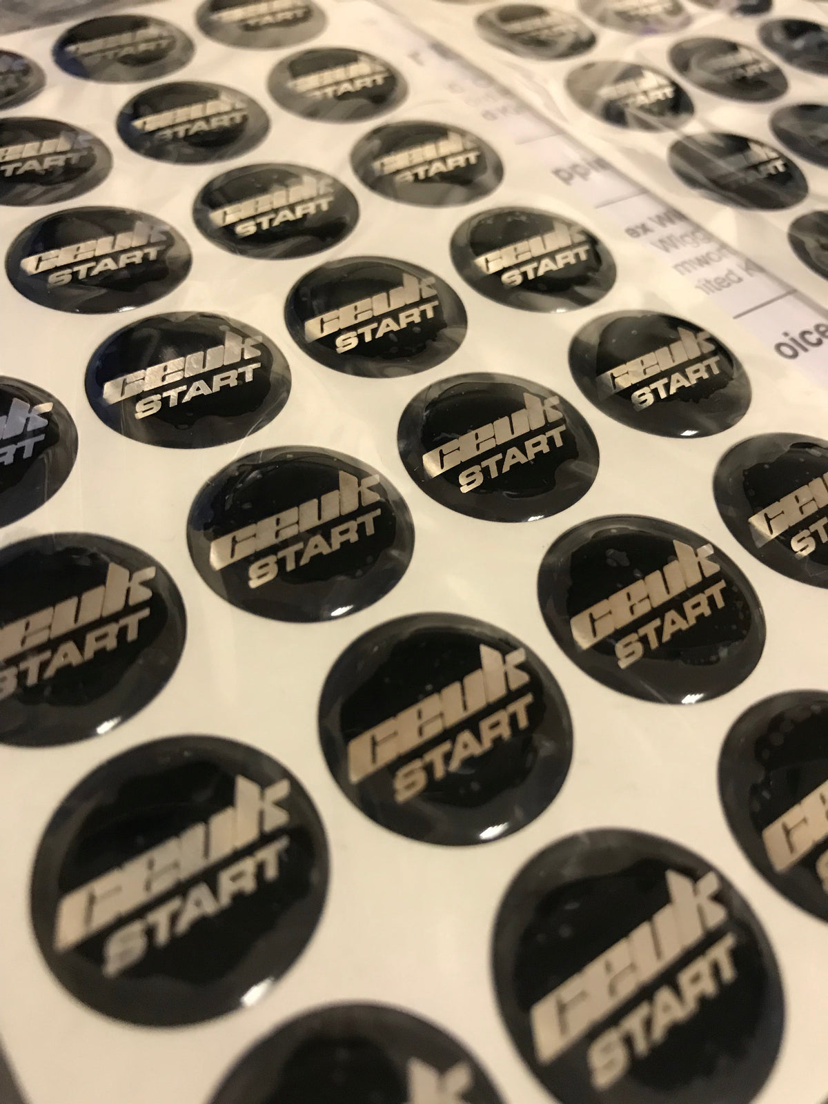CEUK Logo Start Button Gel Overlay – Black & Chrome for MK7 Fiesta / MK3 Focus