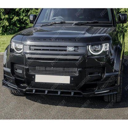 Land Rover Defender L663 2020 On - V2 Front Bumper Splitter With Led's In Gloss Black