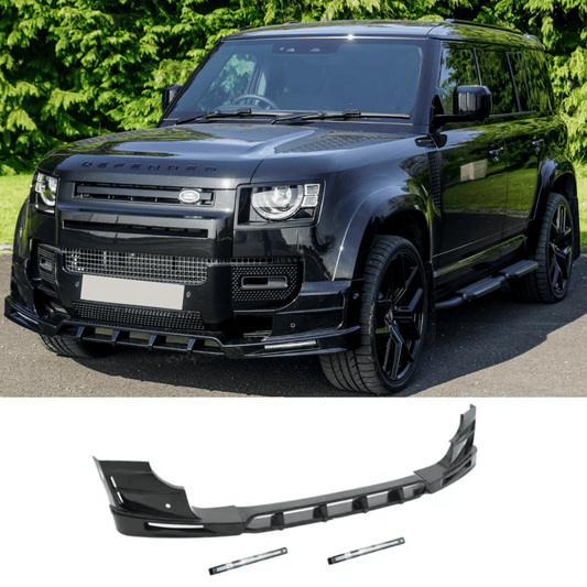Land Rover Defender L663 2020 On - V2 Front Bumper Splitter With Led's In Gloss Black - TMC Motorsport