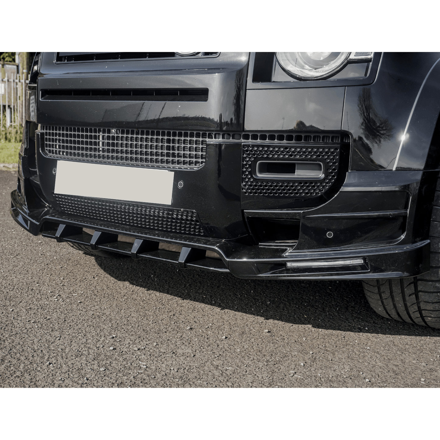 Land Rover Defender L663 2020 On - V2 Front Bumper Splitter With Led's In Gloss Black - TMC Motorsport