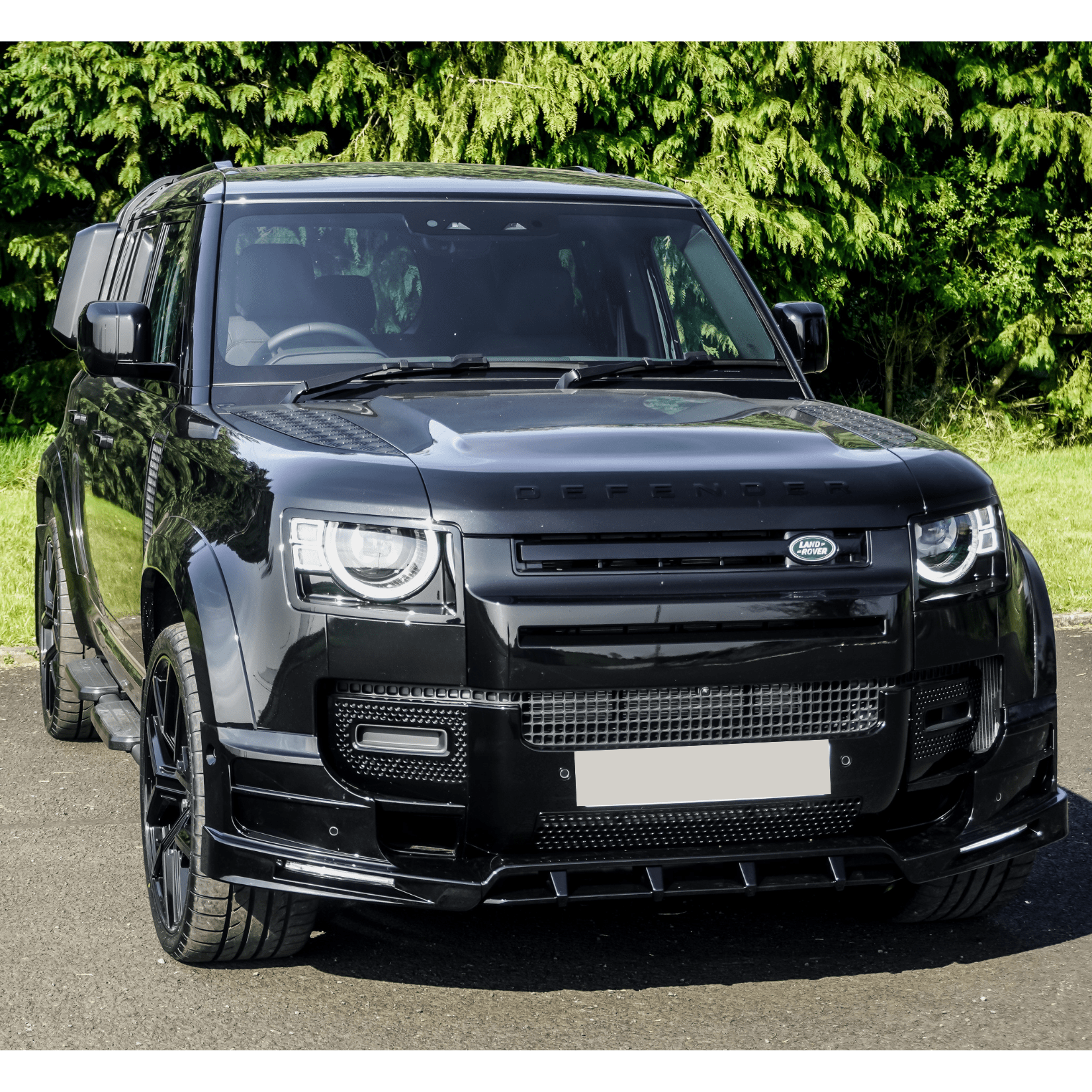 Land Rover Defender L663 2020 On - V2 Front Bumper Splitter With Led's In Gloss Black - TMC Motorsport