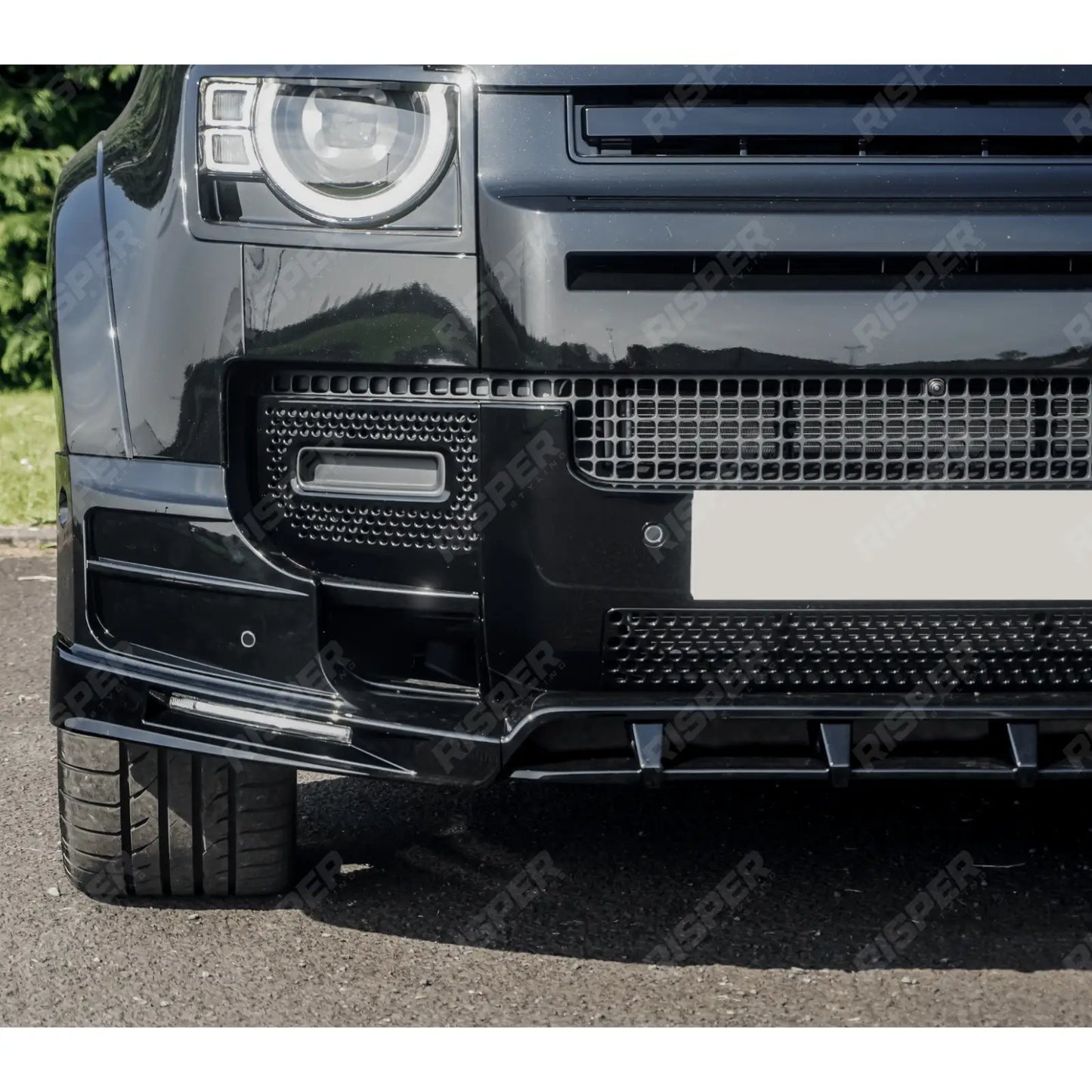 Land Rover Defender L663 2020 On - V2 Front Bumper Splitter With Led's In Gloss Black