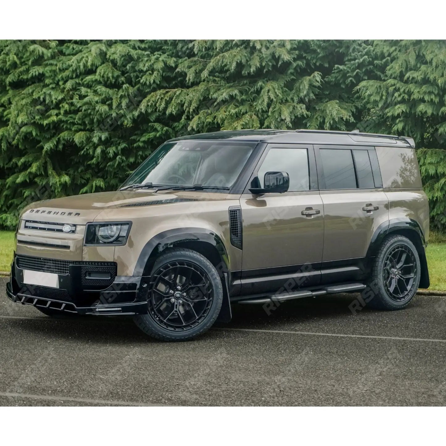 Land Rover Defender L663 2020 On - V2 Front Bumper Splitter With Led's In Gloss Black