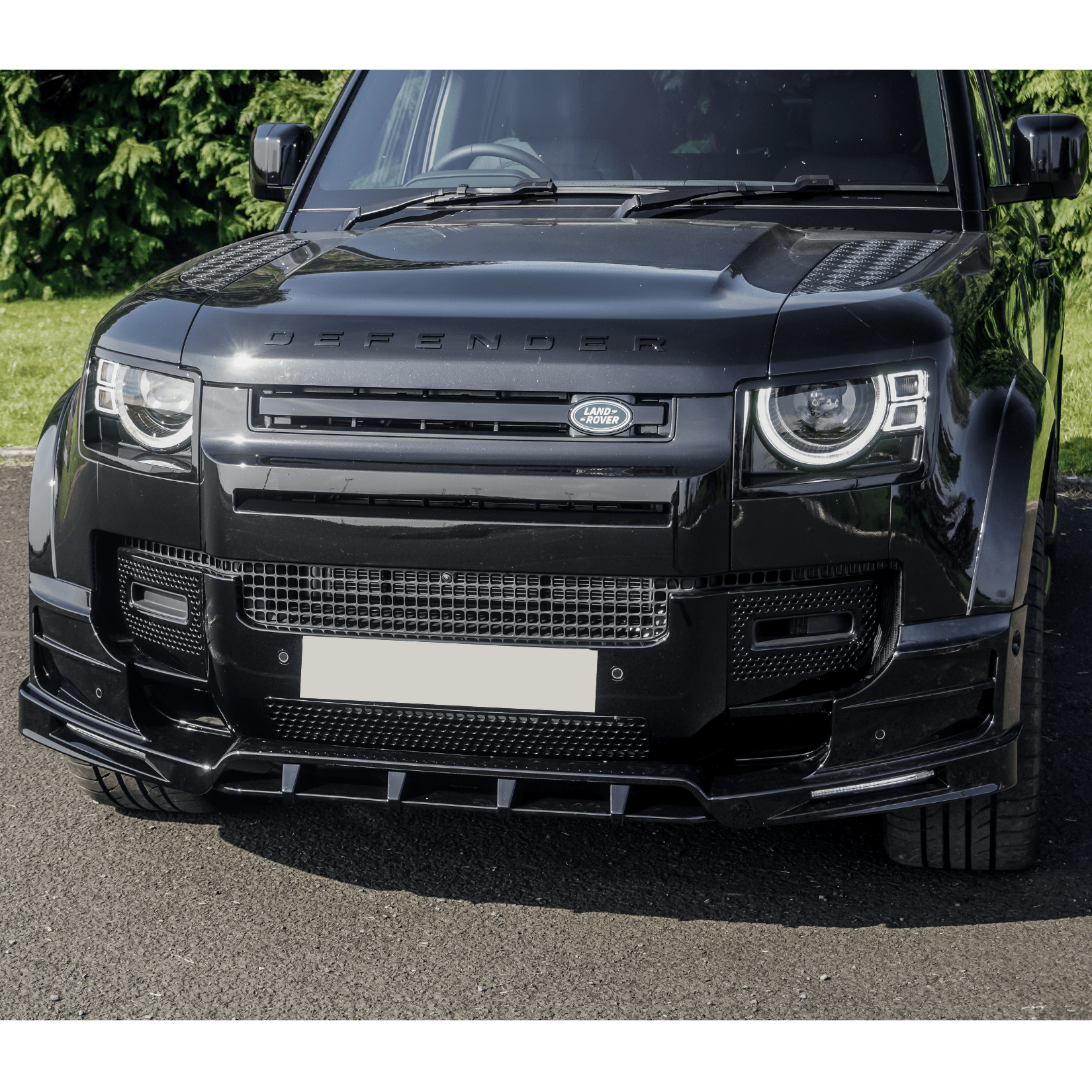 Land Rover Defender L663 2020 On - V2 Front Bumper Splitter With Led's In Gloss Black - TMC Motorsport