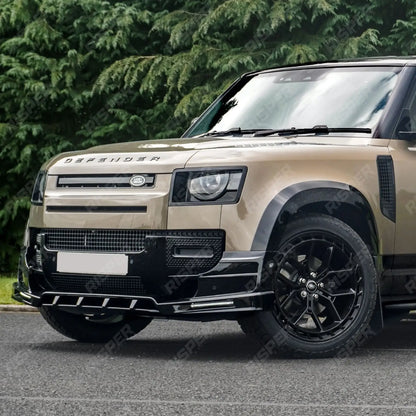 Land Rover Defender L663 2020 On - V2 Front Bumper Splitter With Led's In Gloss Black