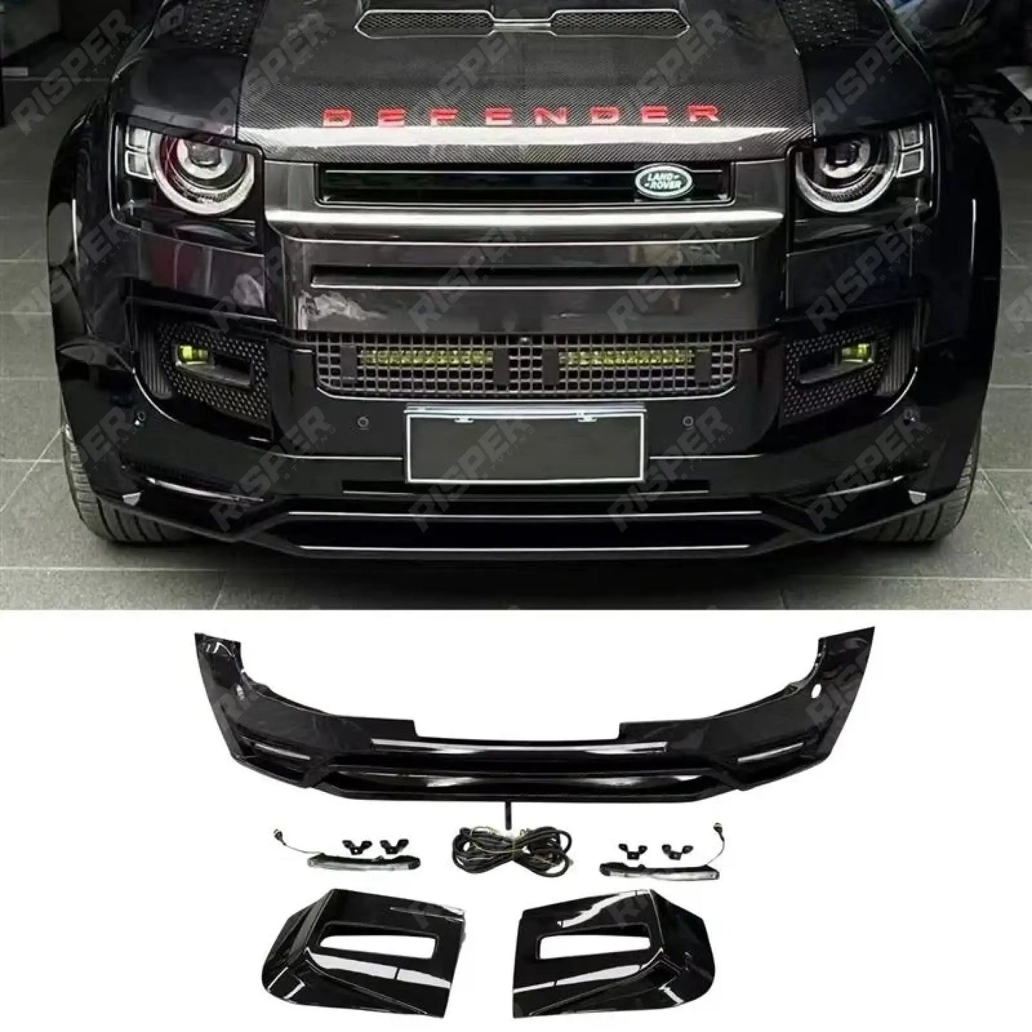 Land Rover Defender L663 90 / 110 / 130 2020 Onward – Front Bumper Splitter in Gloss Black